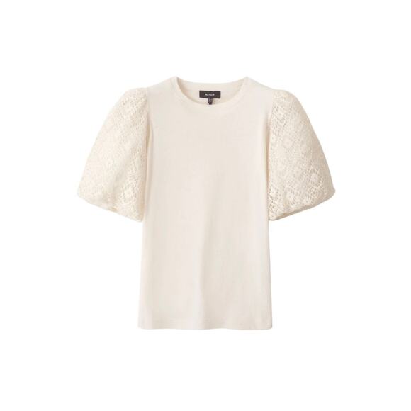 ME+EM Lace Puff Sleeve Cotton Linen Sweater Jumper Top Cream Ecru Size 8 - Picture 3 of 9